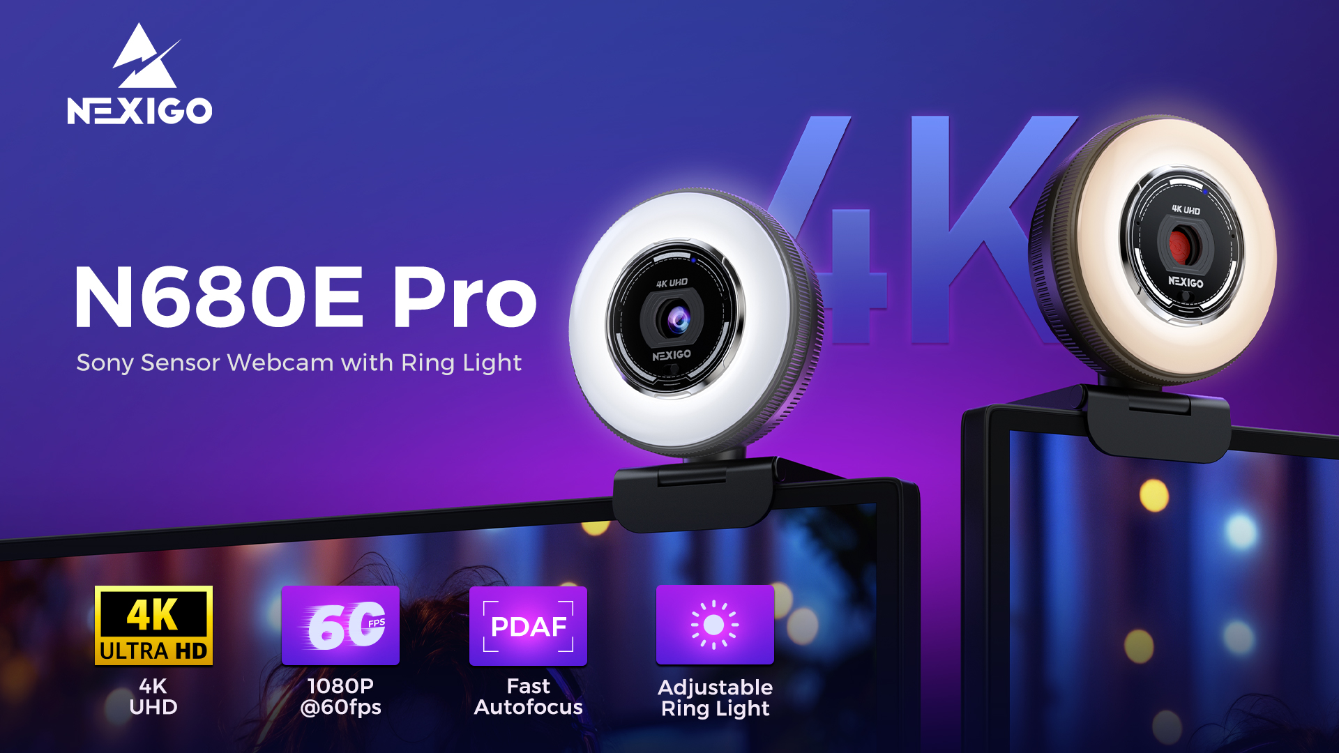 Amazon.com: NexiGo N680E Pro 4K Webcam with Ring Light, PDAF